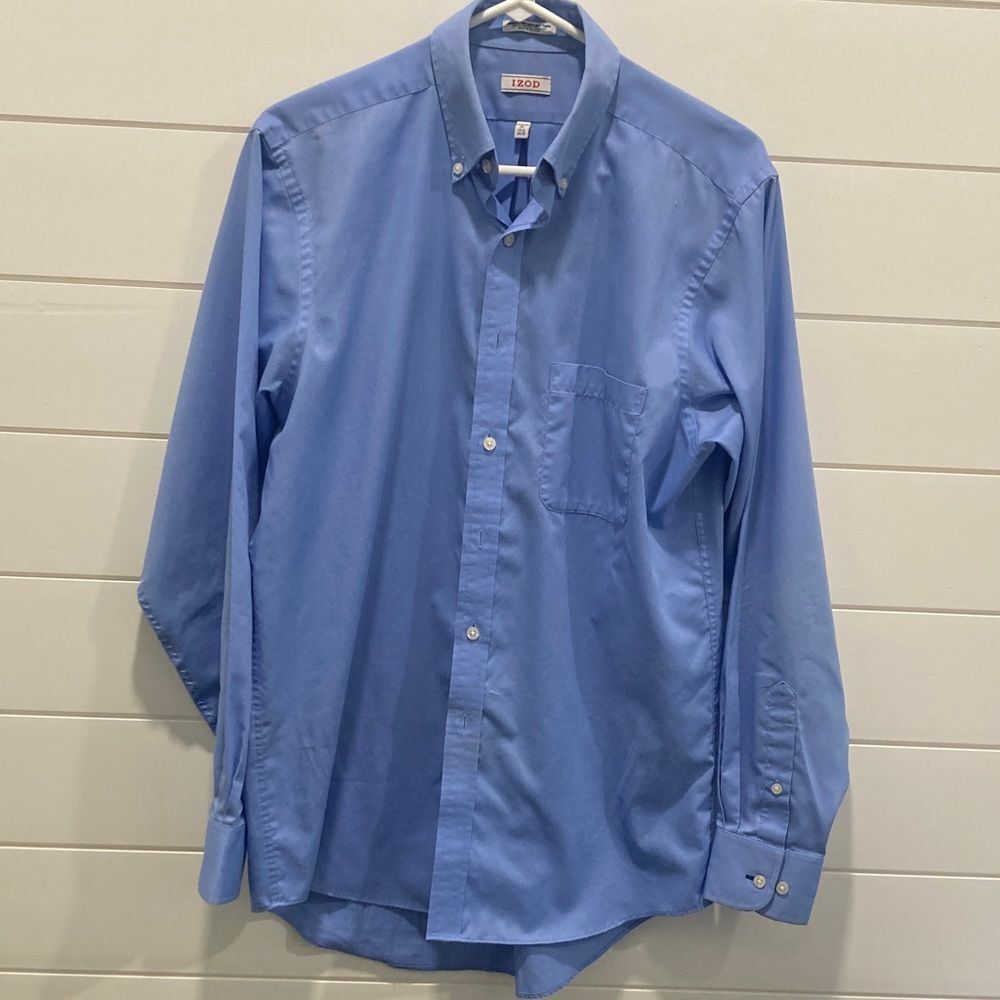 Izod Business Casual, Classic Blue Button-Down Shirt- Sz 15.5-Reg Fit-GUC